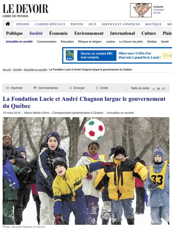 La Fondation Lucie et André Chagnon largue le gouvernement du Québec