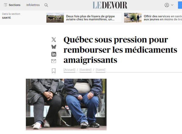 Des groupes de pression associs aux compagnies pharmaceutiques qui vendent les mdicaments amaigrissants, comme Ozempic et Wegovy, multiplient les efforts pour convaincre le gouvernement du Qubec de rembourser leurs produits ds cette anne.