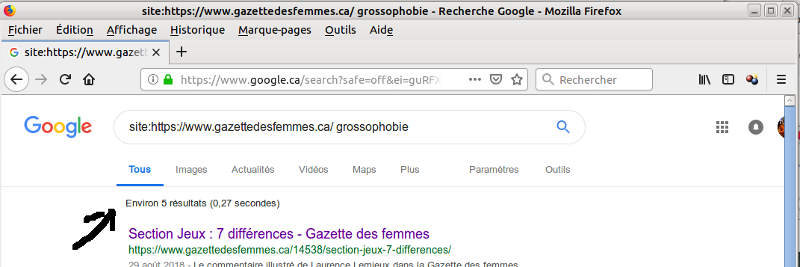 Avec le mot cl grossophobie sur le site de Gazette des femmes il y a 5 liens