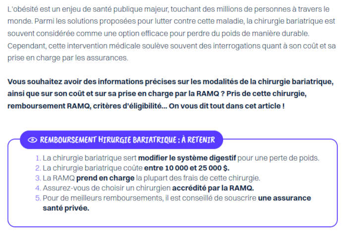 La RAMQ prend en charge la plupart des frais de cette chirurgie.