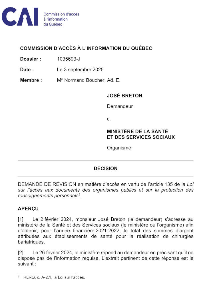 DEMANDE DE RVISION en matire d'accs en vertu de l'article 135 de la Loi sur l'accs aux documents des organismes publics et sur la protection des renseignements personnels