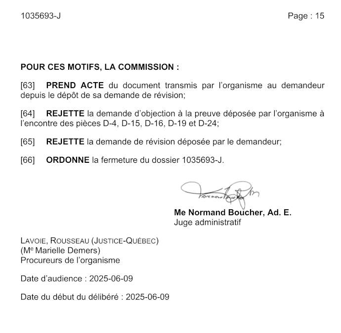 PREND ACTE du document transmis par l'organisme au demandeur depuis le dpt de sa demande de rvision;